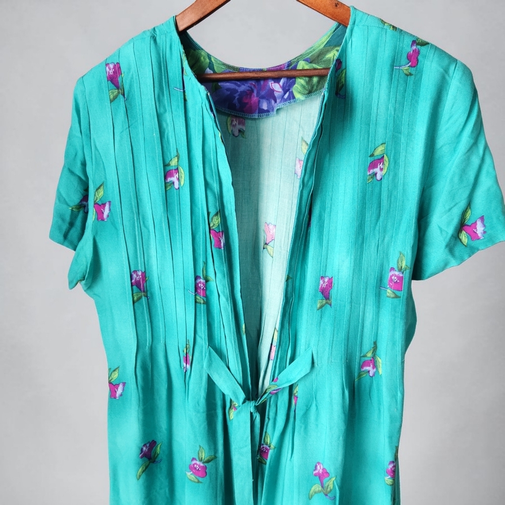 Vintage Jackie & Eric Vibrant Maxi Dress Pintuck Teal Purple Pink Womens 16 - Picture 4 of 11